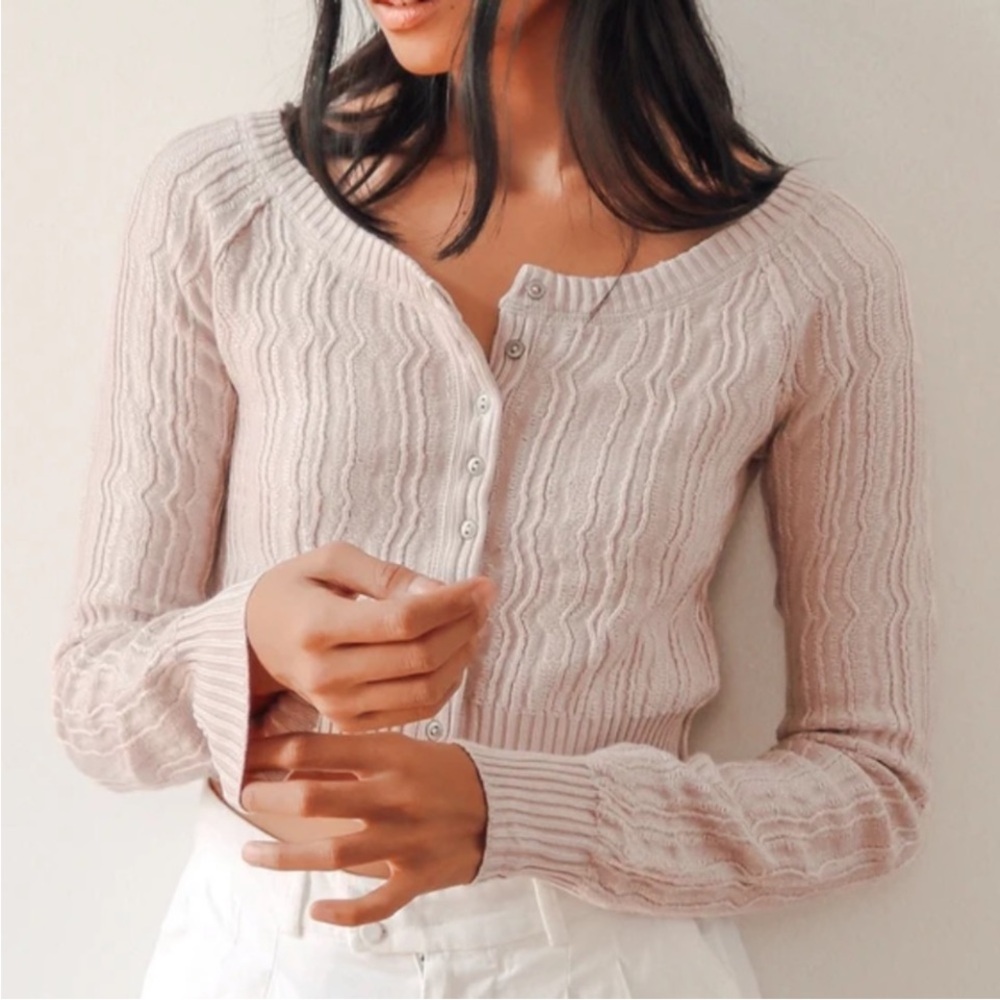 FREE PEOPLE Blush Sugar Crystals Knit Cardigan Sweater Large NWT